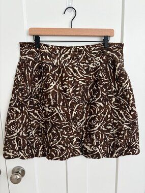Banana Republic 100% Silk Mini Skirt Brown Ivory Abstract Print Bubble Hem 12